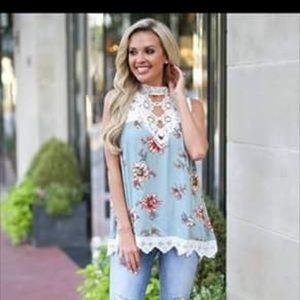 NWT sage green lace floral tank top